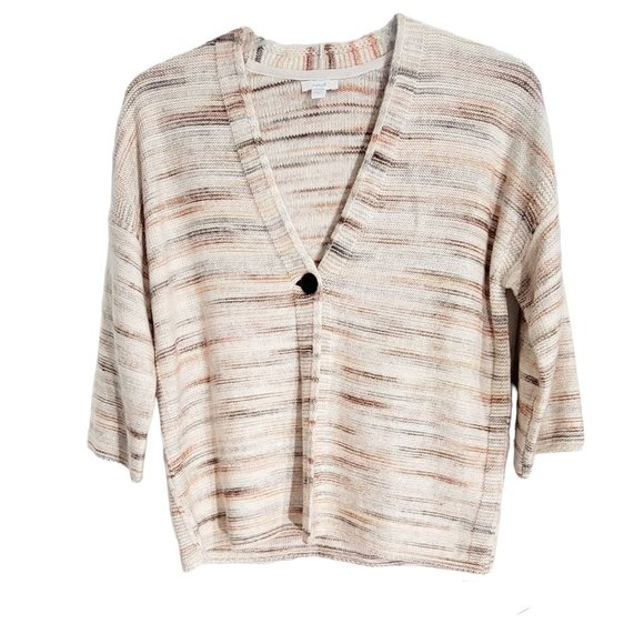 J. Jill Sweaters - J. Jill Womens Cream Multi Dyed Kimono V-Neck Knit Cardigan Sweater Size Small